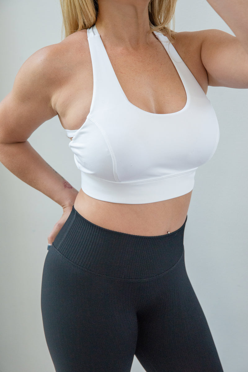 Racerback White Push Up Sports Bra