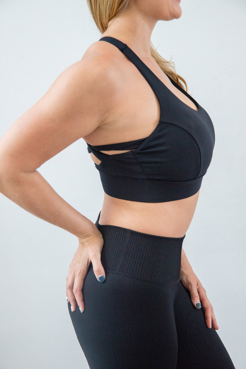 Racerback Black Push Up Sports Bra