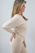 Any Occasion Beige Long Sleeve Top & Drawstring Pant Set
