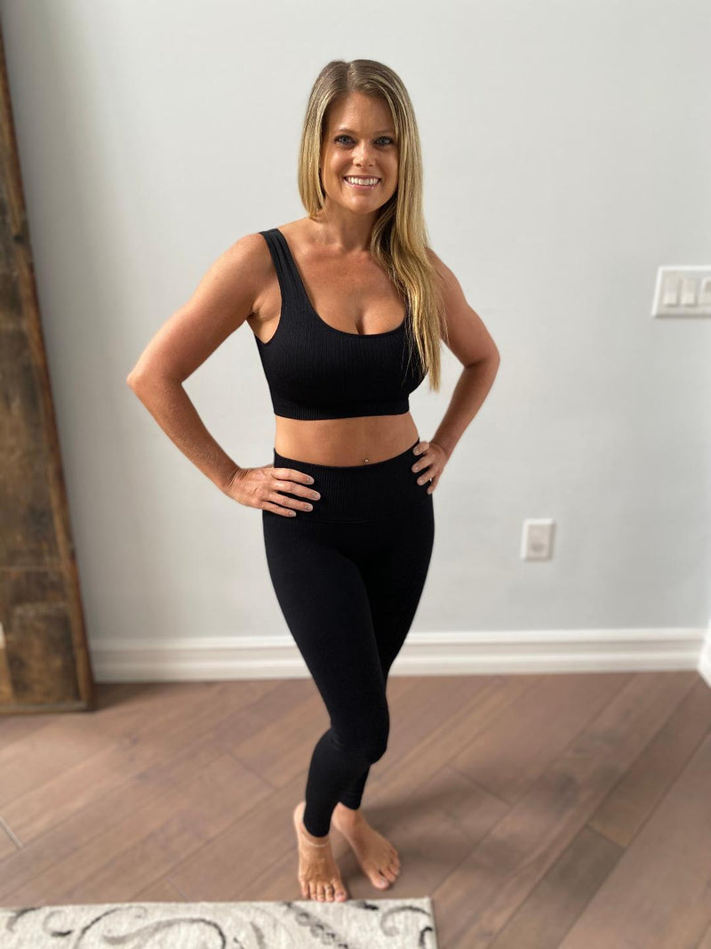 Olympus Black Ribbed Sports Bra